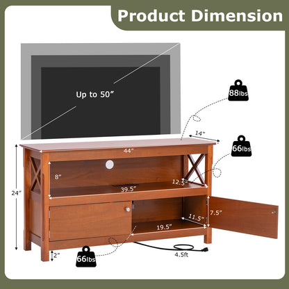 Media Storage TV Cabinet with Charging Station and Open Shelves for 50 Inch TVs - Brown