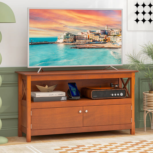 Media Storage TV Cabinet with Charging Station and Open Shelves for 50 Inch TVs - Brown