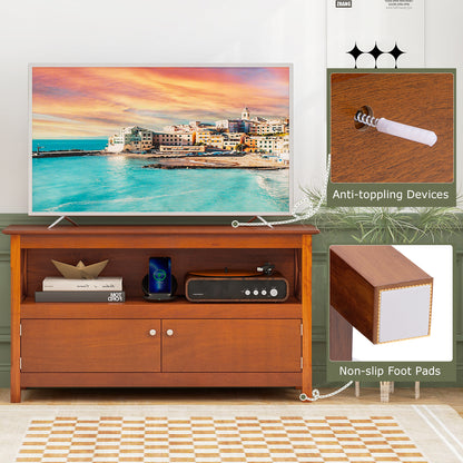 Media Storage TV Cabinet with Charging Station and Open Shelves for 50 Inch TVs - Brown