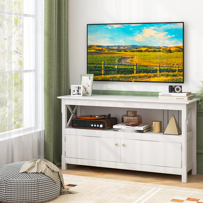 Media Storage TV Cabinet with Charging Station and Open Shelves for 50 Inch TVs - White