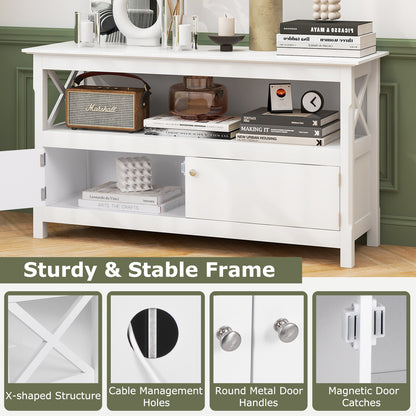 Media Storage TV Cabinet with Charging Station and Open Shelves for 50 Inch TVs - White
