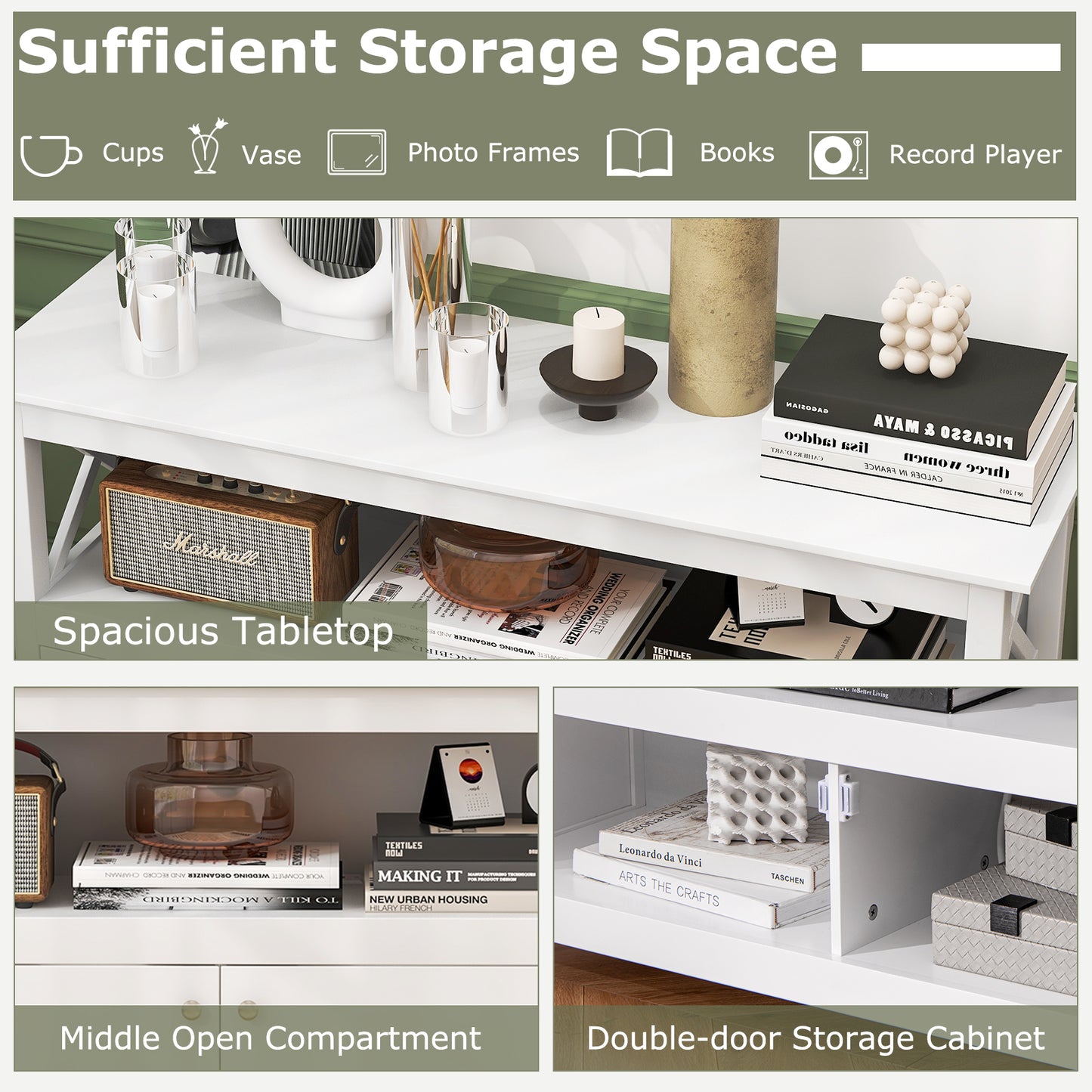 Media Storage TV Cabinet with Charging Station and Open Shelves for 50 Inch TVs - White