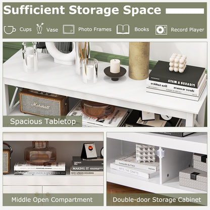 Media Storage TV Cabinet with Charging Station and Open Shelves for 50 Inch TVs - White