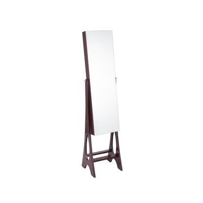Standing Mirror Jewelry Armoire with Organizer Shelves and Brown Finish