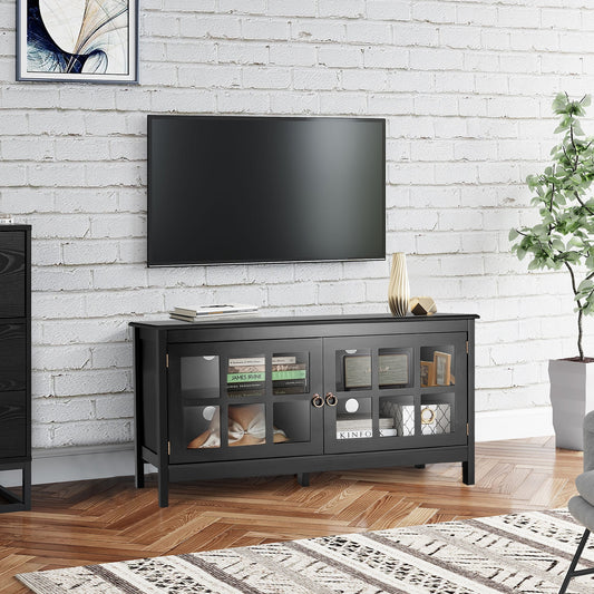 Wooden TV Stand with Cabinets and Open Shelves for TVs up to 50 Inches - Black
