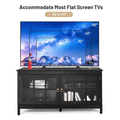 Wooden TV Stand with Cabinets and Open Shelves for TVs up to 50 Inches - Black