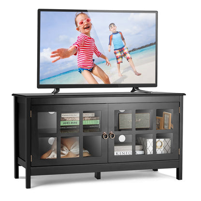Wooden TV Stand with Cabinets and Open Shelves for TVs up to 50 Inches - Black