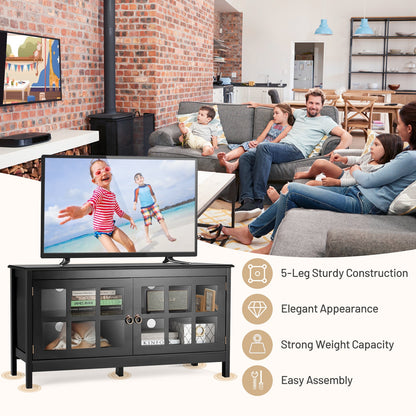 Wooden TV Stand with Cabinets and Open Shelves for TVs up to 50 Inches - Black