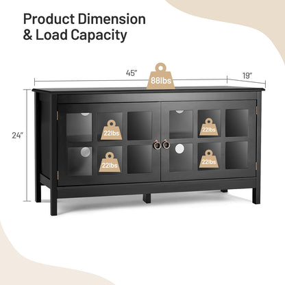 Wooden TV Stand with Cabinets and Open Shelves for TVs up to 50 Inches - Black
