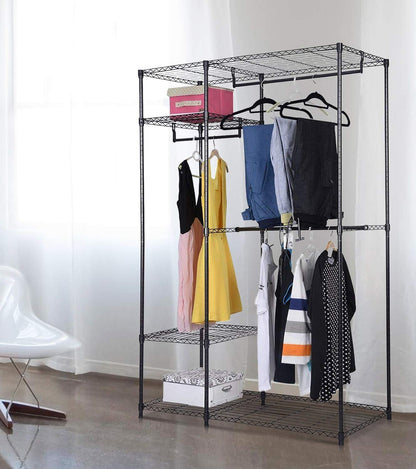 Freestanding Steel Wardrobe Closet with Adjustable Shelves and Hanging Rails