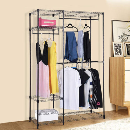 Freestanding Steel Wardrobe Closet with Adjustable Shelves and Hanging Rails
