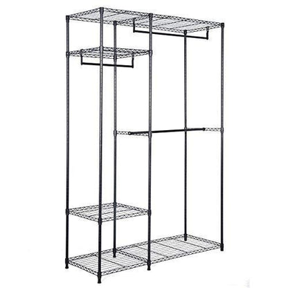 Freestanding Steel Wardrobe Closet with Adjustable Shelves and Hanging Rails