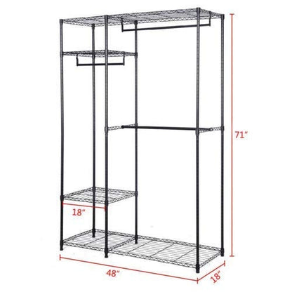 Freestanding Steel Wardrobe Closet with Adjustable Shelves and Hanging Rails