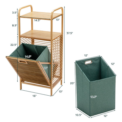 Versatile Bamboo Laundry Hamper with Tilt-Out Basket and 2 Open Shelves