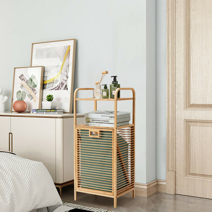 Versatile Bamboo Laundry Hamper with Tilt-Out Basket and 2 Open Shelves