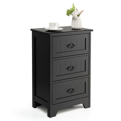 3-Drawer Wooden Nightstand with Storage Organizer – Black