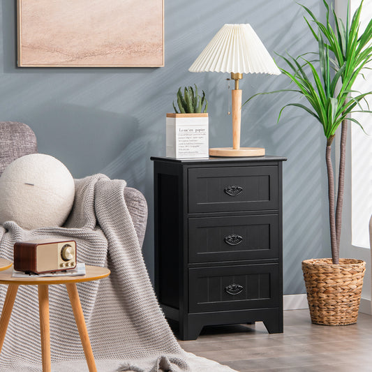 3-Drawer Wooden Nightstand with Storage Organizer – Black