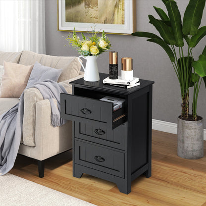 3-Drawer Wooden Nightstand with Storage Organizer – Black