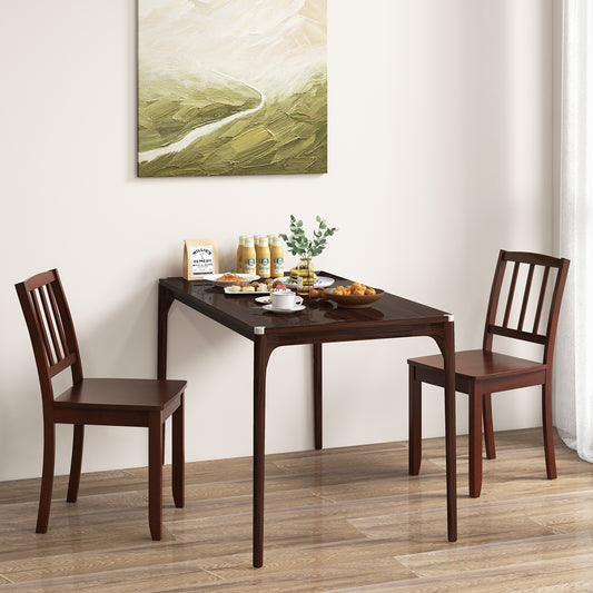 Wooden Dining Chairs with Rubber Wood Legs and Curved Backrest - Brown, Set of 2