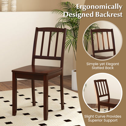 Wooden Dining Chairs with Rubber Wood Legs and Curved Backrest - Brown, Set of 2