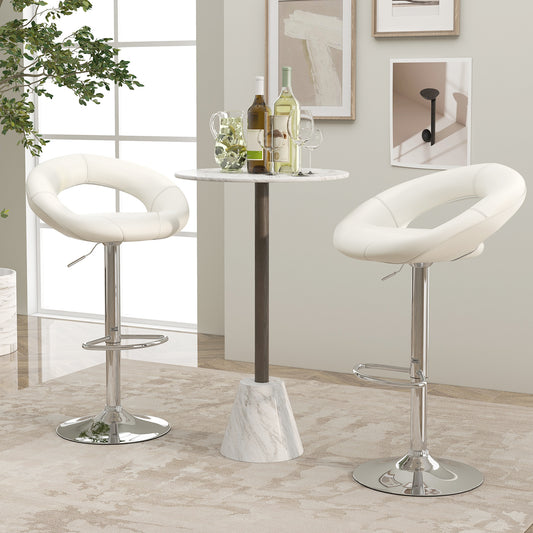 2-Piece Adjustable Swivel Bar Chairs with Stylish Hollow Back and Footrest - White