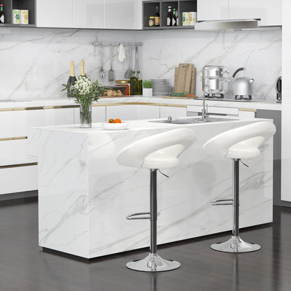 2-Piece Adjustable Swivel Bar Chairs with Stylish Hollow Back and Footrest - White