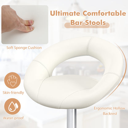 2-Piece Adjustable Swivel Bar Chairs with Stylish Hollow Back and Footrest - White