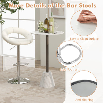 2-Piece Adjustable Swivel Bar Chairs with Stylish Hollow Back and Footrest - White