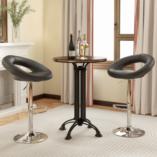 2-Piece Adjustable Swivel Bar Chairs with Stylish Hollow Back and Footrest - Black