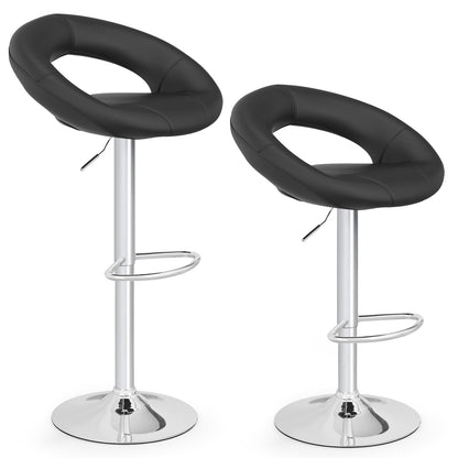 2-Piece Adjustable Swivel Bar Chairs with Stylish Hollow Back and Footrest - Black