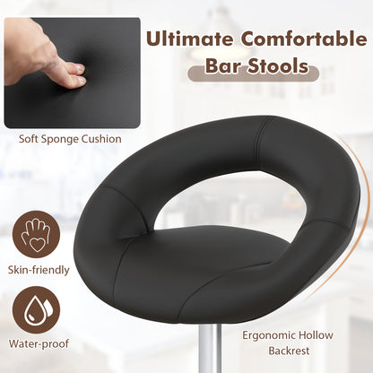 2-Piece Adjustable Swivel Bar Chairs with Stylish Hollow Back and Footrest - Black