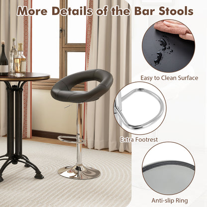 2-Piece Adjustable Swivel Bar Chairs with Stylish Hollow Back and Footrest - Black