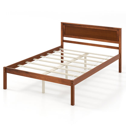 Classic Walnut Finish Wooden Bed Frame with Headboard and Slat Support – Full Size