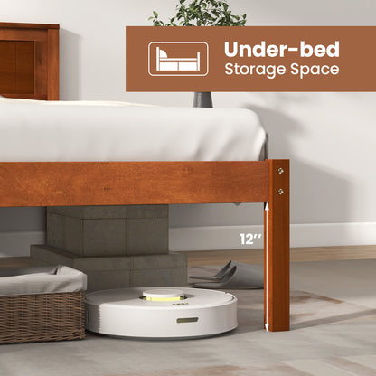 Classic Walnut Finish Wooden Bed Frame with Headboard and Slat Support – Twin Size