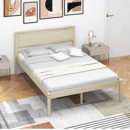 Classic Natural Finish Wooden Bed Frame with Headboard and Slat Support - Full Size