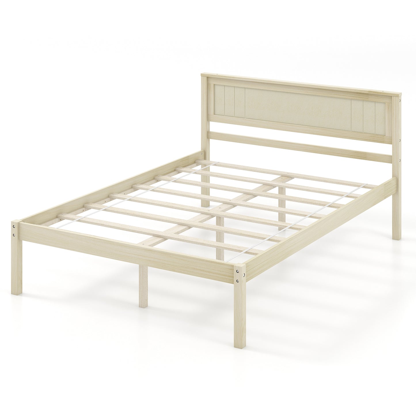 Classic Natural Finish Wooden Bed Frame with Headboard and Slat Support - Full Size