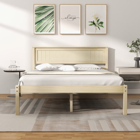Classic Natural Finish Wooden Bed Frame with Headboard and Slat Support - Full Size