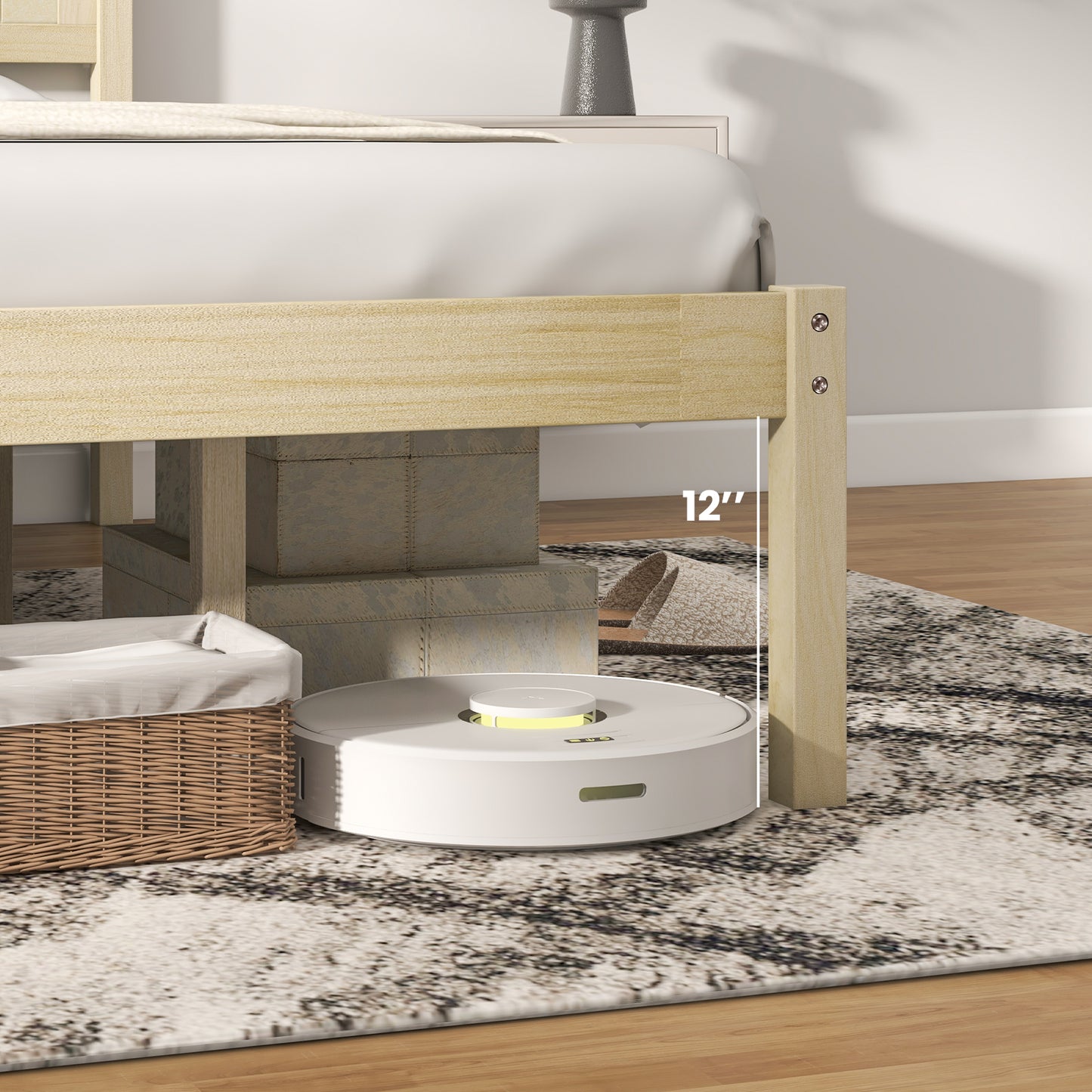 Classic Natural Finish Wooden Bed Frame with Headboard and Slat Support - Queen Size