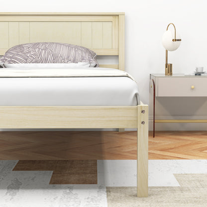 Classic Natural Finish Wooden Bed Frame with Headboard and Slat Support - Twin Size