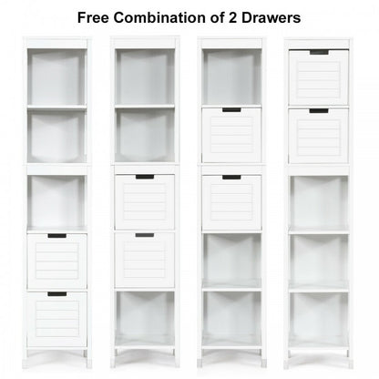 5 Tier Bathroom Storage Cabinet with 2 Drawers and Multifunctional Design