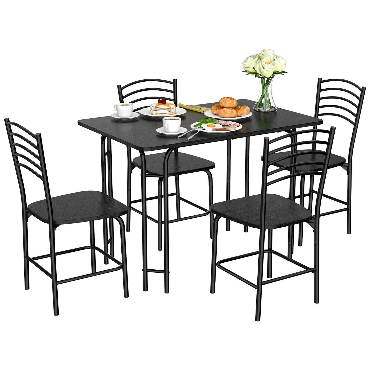 Elegant 5-Piece Solid Wood Rectangular Dining Table and Chair Set