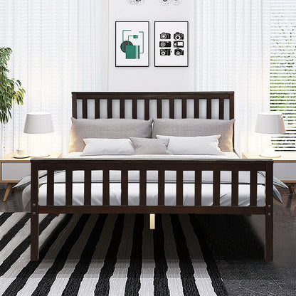 Premium Solid Wood Platform Bed with Elegant Headboard and Footboard - Queen Size