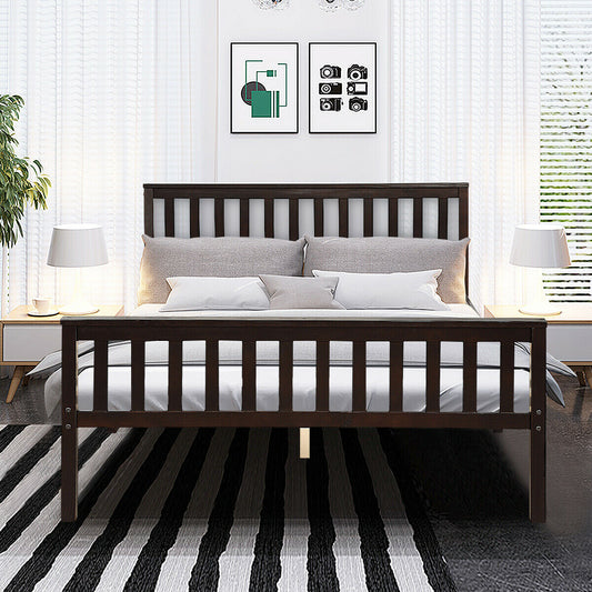 Premium Solid Wood Platform Bed with Elegant Headboard and Footboard - Queen Size