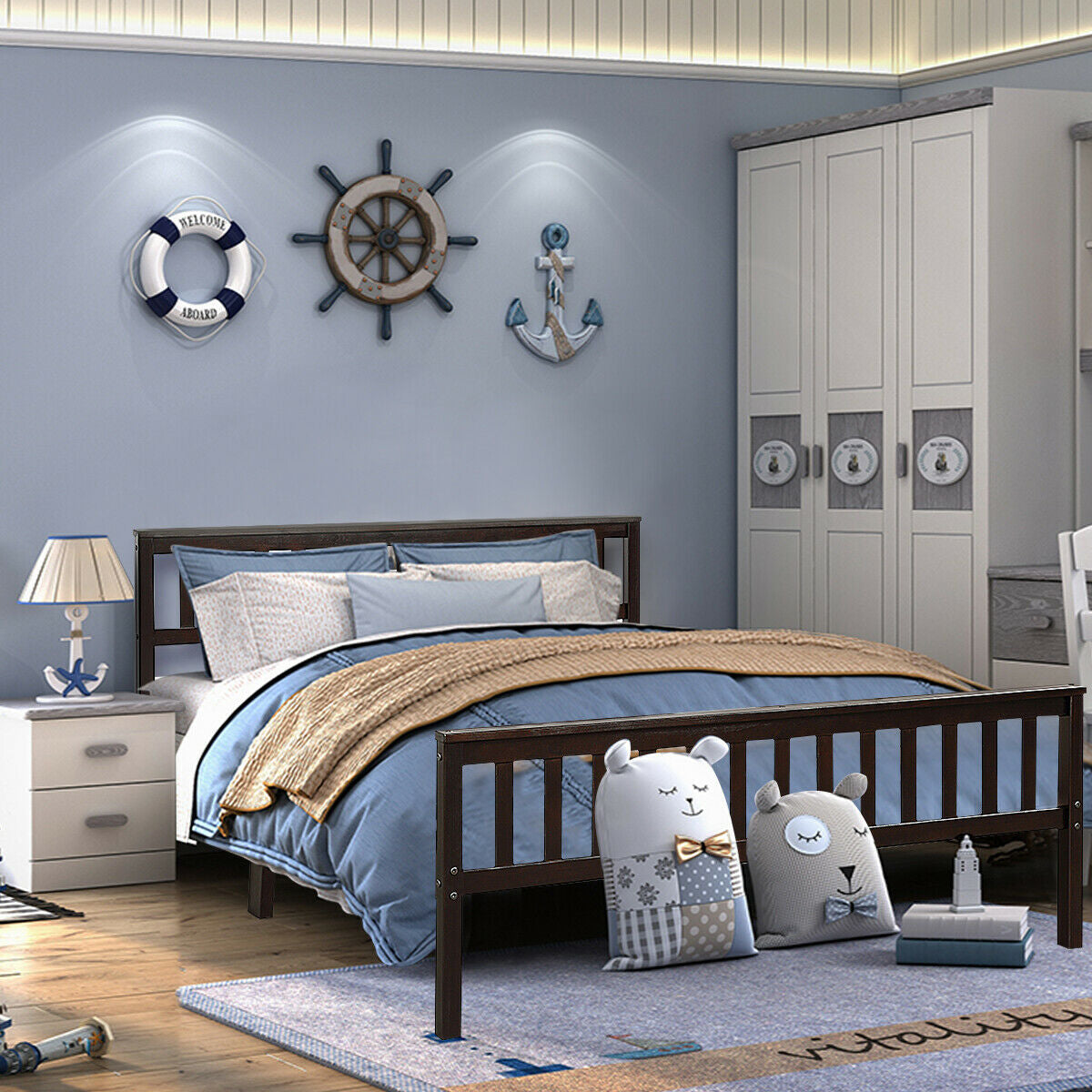 Premium Solid Wood Platform Bed with Elegant Headboard and Footboard - Queen Size