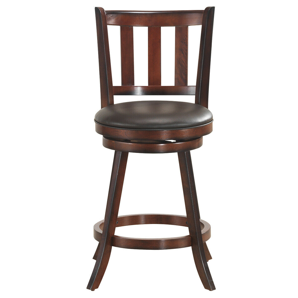 2-Piece 25 Inch Swivel Counter Height Wood Bar Stools with PVC Cushioned Seats