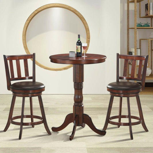2-Piece 25 Inch Swivel Counter Height Wood Bar Stools with PVC Cushioned Seats