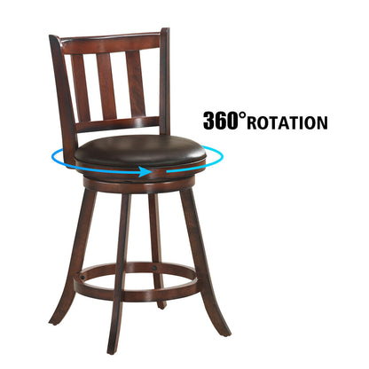 2-Piece 25 Inch Swivel Counter Height Wood Bar Stools with PVC Cushioned Seats