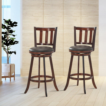 2-Piece 30 Inch Swivel Counter Height Wood Bar Stools with PVC Cushioned Seats