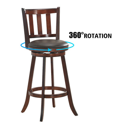 2-Piece 30 Inch Swivel Counter Height Wood Bar Stools with PVC Cushioned Seats