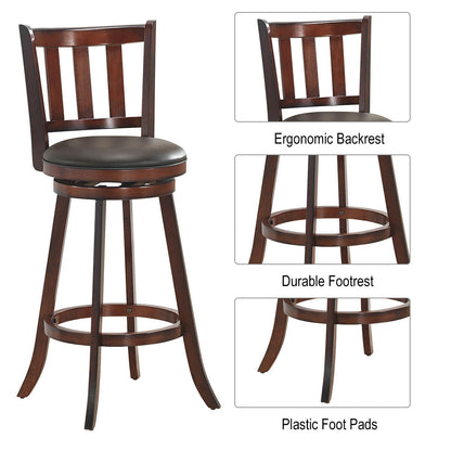 2-Piece 30 Inch Swivel Counter Height Wood Bar Stools with PVC Cushioned Seats
